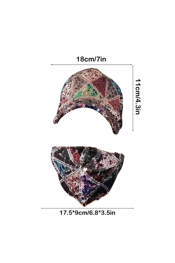 Glitter Sequin Baseball Cap and Sparkly Face Mask Set - Adjustable Bling Buckle Hat with Breathable Mesh for Women, Fashion Outdoor Travel Accessory