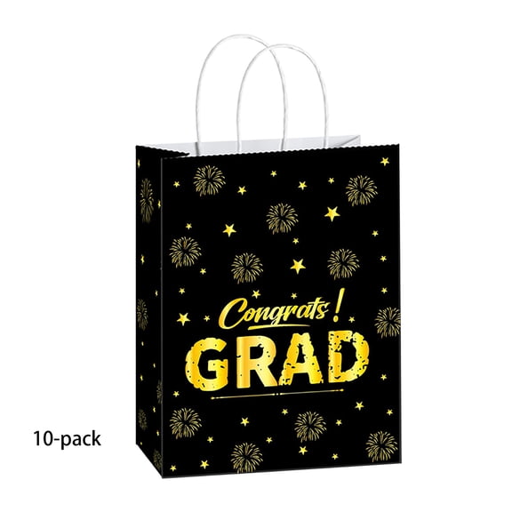 Tuscom Graduation Gift Bags 10-Pack Kraft Paper Bags with Handles, Congrats Grad Party Favor Bags for Gifts Candy Open House
