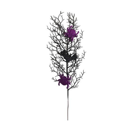 Tuscom Halloween Bare Twig Floral Pick 15.8in Glitter Pumpkin Bat Branch Insert for Vase Centerpiece Mantel Table Decor