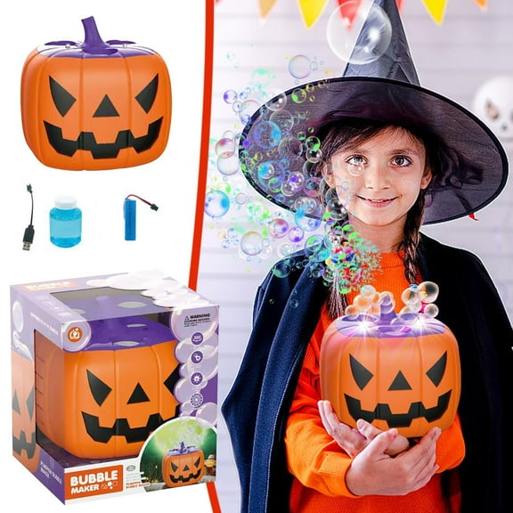 Tuscom Halloween Bubble Blower Machine with LED, Bubble Solution Battery Powered Pumpkin Head Foamer for Halloween Party Decor, Toys, and Spooky Celebrations
