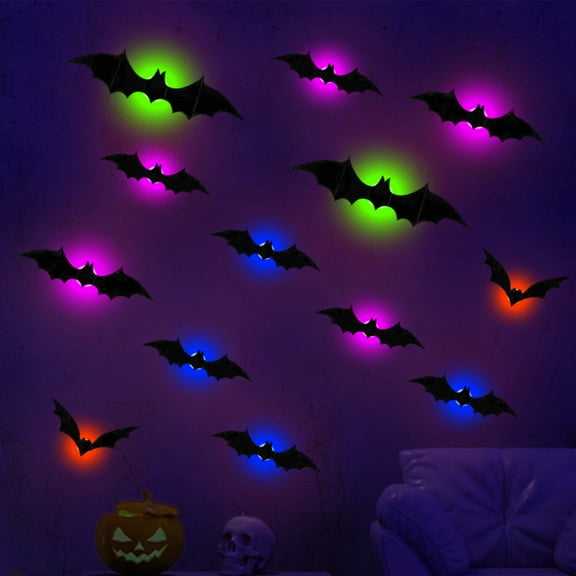 Tuscom Halloween LED Light Up Bats Stickers, 3D Glow in The Dark Flying Bat Wall Decals for Indoor Outdoor Party Home Window Ceiling Decorations