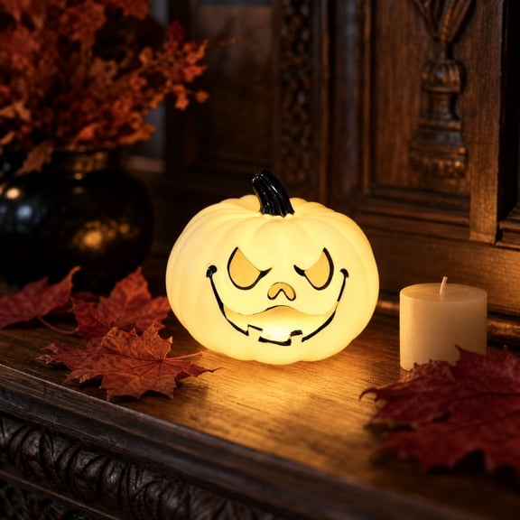 Tuscom Halloween Pumpkin Light, Jack-o'-Lantern Tabletop Luminary, Warm Glow Halloween Decoration for Home Yard Party Windowsill Shelf