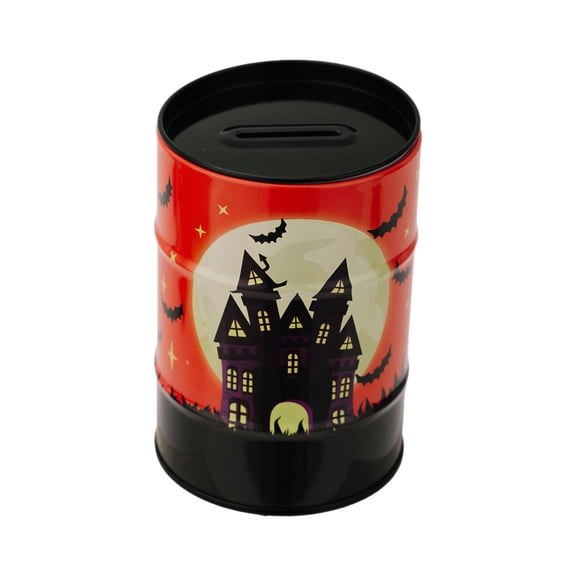 Tuscom Halloween Tin Money Box, Castle Coin Bank with Spooky Decor, Metal Piggy Bank Savings Jar for Teens, Festive Holiday Gift for Halloween Party, Tabletop Decoration