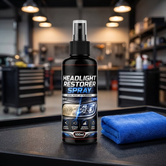 Tuscom Headlight Restoration Spray 100ml Car Headlight Cleaner Polish, UV Protection Refurbish Agent for Yellow Oxidation Scratches on Lenses