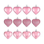 Tuscom Heart-Shaped Christmas Ornaments Set of 12, Flocked Heart Ornaments, Plastic Heart Decorations for Christmas Tree Topper, Wedding, Anniversary, Party Decor