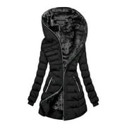 Tuscom Hoodies North Face Heated Vest Winter Coats Jackets Sweatshirts Overalls For Women,Women's Winter Hooded Warm And Velvet Cotton Jacket Mid-Length Coat Black Quilted Jacket