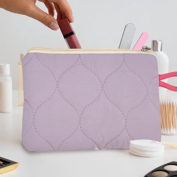 Tuscom Knitted Striped Makeup Pouch, Mini Cosmetic Bag Coin Purse with Zipper Closure, Portable Travel Organizer for Toiletries, Pencils and Small Essentials, Blue Polyester Storage Bag, 6.3x4.3x1.2in