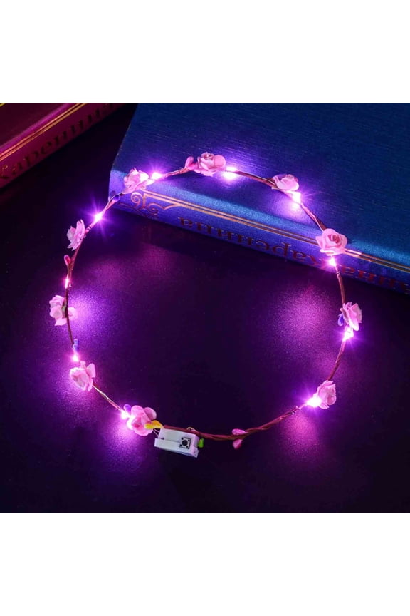 LED Flower Light Headbands for Women, Floral Crown Wedding Party Accessories, Battery-Powered Glowing for Concerts, Birthday, Outdoor Events
