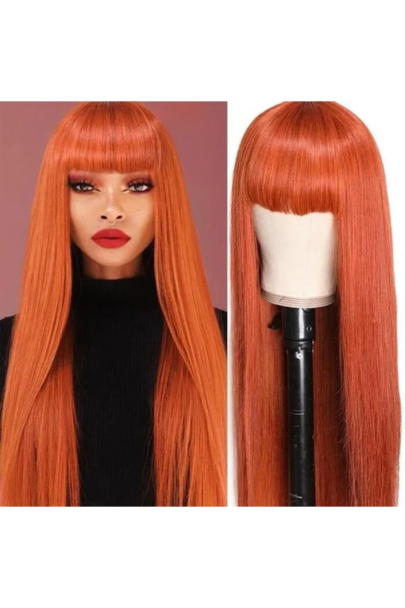 Long Straight Synthetic Wig with Bangs for Women - 25.59 Inch Natural Looking Heat Resistant Hair Wig for Daily Wear Parties