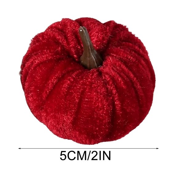 Tuscom Mini Velvet Pumpkin Figurine 5cm Fall Tabletop Decor Soft Plush Pumpkin for Halloween Thanksgiving Harvest Display,Red