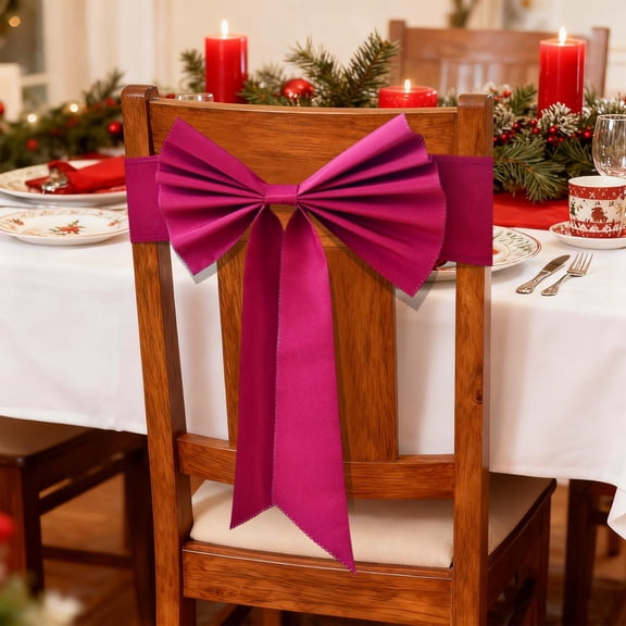 Tuscom Modern Pre-Shaped Wedding Bow Sash - No Tie Chair Back Decor for Home, Holiday, Banquet & Restaurant Events, Wrinkle-Resistant Polyester, 14.57x11.02IN