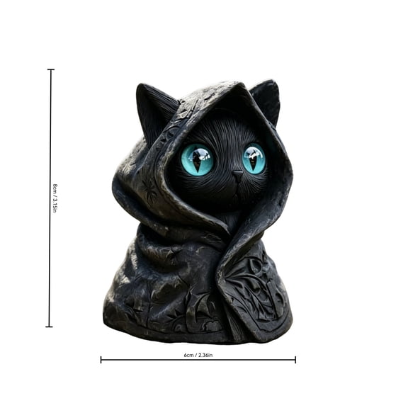 Tuscom Mysterious Cape Cat Statue Gothic Black Cat Figurine Dressed in Cloak Witchy Cat Decor for Home Office Shelf Desk Halloween, Gift