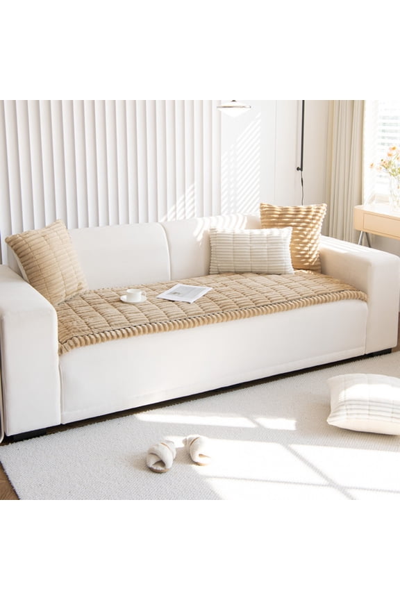 Non-Slip Corduroy Sofa Cushion Cover, Plush Fleece Reversible Bench Pad, Soft Sofa Protector for Living Room,1.96*4.92ft