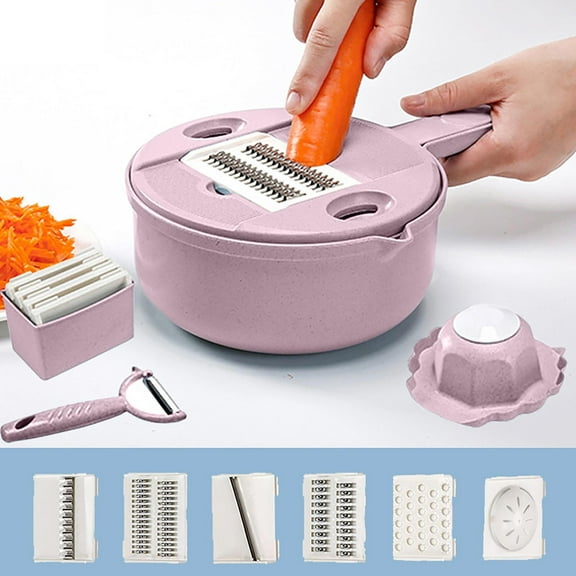 Tuscom Pink Multi-Function Vegetable Cutter & Slicer, 6 in 1 Kitchen Mandoline Slicer with Container, Hand Guard, Egg Separator for Potato, Carrot, Cucumber – Safe, Easy Food Prep & Storage