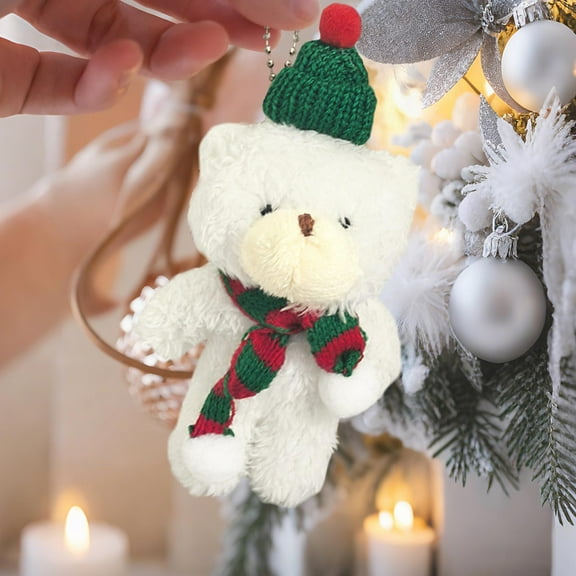 Tuscom Plush Bear Christmas Ornament, Resin Miniature Figurine for Home Decor, Desktop Decorations, Christmas Tree Hanging Pendant, Small House Decoration and Photo Props Gift