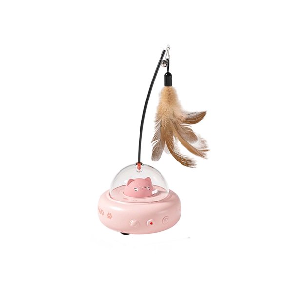 Tuscom Rechargeable Automatic Rotating Cat Toy Wand with Red Light, Interactive Indoor Cat Teaser with Feather Attachment, Quiet Pink Electronic Kitty Exercise Toy