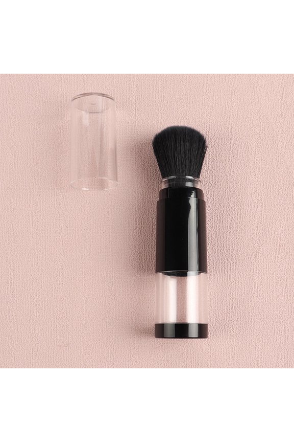 Retractable Blush Brush with Refillable Powder Jar - Portable Push-Type Makeup Brush for Highlight, Contour & Blush for Face & Nails