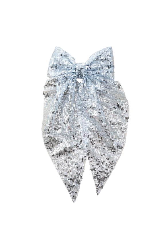 Sequined Bow Hair Clip 7.9 Inch Ribbon Back of Head Spring Clip for Women, Sparkly Glitter Bow Barrette Hair Accessory for Daily Party Wedding