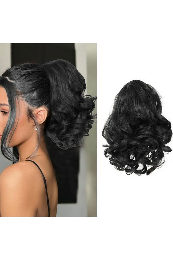 Short Curly Ponytail Wig for Women - 10 Inch Synthetic Wig with Adjustable Cap, Natural Look for Daily Wear & Parties