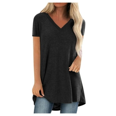 Tuscom Short Sleeve Tunics for Women Plus Size V-Neck T-Shirt Mid-Length Blouse