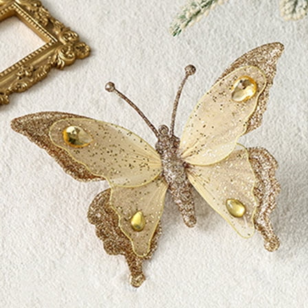Tuscom Sparkling Christmas Butterfly Clip-On Decor with Glitter - Elegant Holiday Tree, Wedding & Festival Party Decoration Accessory