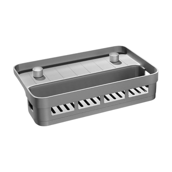 Tuscom Sponge Kitchen Sink Storage Rack with Pull Out Self Draining Tray Holder for Brushes and Sponges Towel Bar Beige Gray Plastic