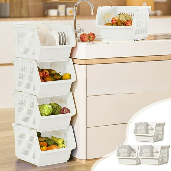 Tuscom Stackable Storage Baskets with Wheels, Multifunctional ABS Plastic Kitchen Organizer for Toy Storage and Household Items, Thickened Drainable Shelving System for Home Organization