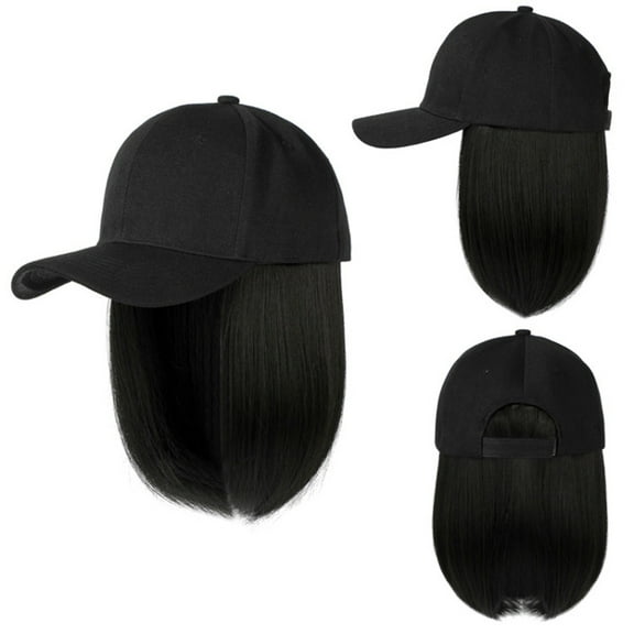 Tuscom Straight Short Wig Cap for Women - Baseball Hat Wig with Hair Extensions | Natural Looking Synthetic Wig for Halloween, Daily Wear
