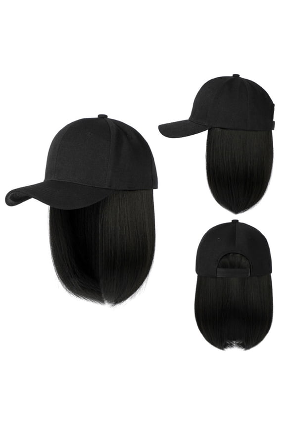 Straight Short Wig Cap for Women - Baseball Hat Wig with Hair Extensions | Natural Looking Synthetic Wig for Halloween, Daily Wear