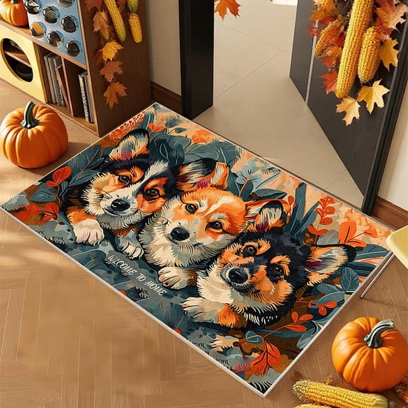 Tuscom Thanksgiving Semicircle Doormat 24x20 inch - Absorbent Non-Slip Entrance Mat for Front Door, Bathroom & Kitchen, Dirt Trapping Holiday Carpet with Secure Backing