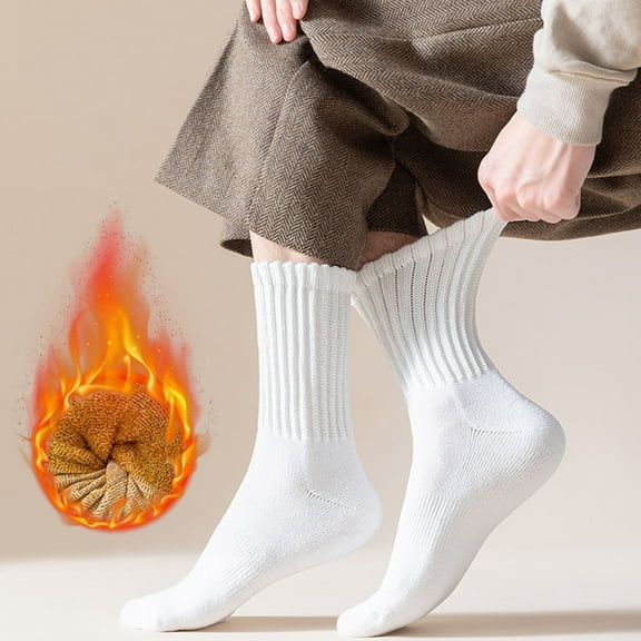 Tuscom Thermal Winter Socks for Men & Women - Thick Warm Non-Binding Cushioned Cotton Socks, Breathable, Wide Top, Machine Washable