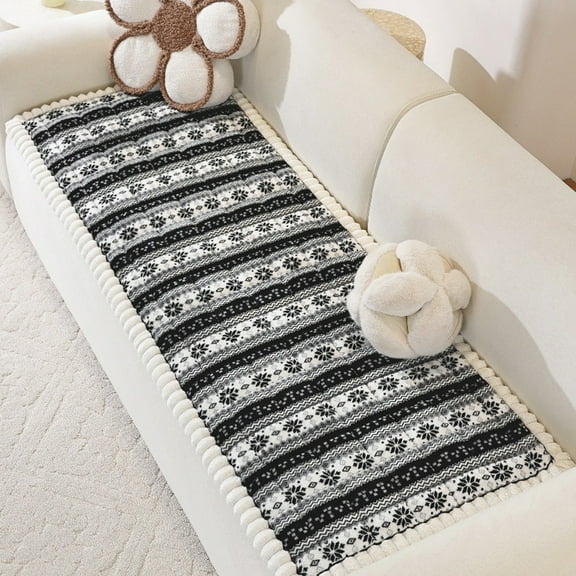 Tuscom Thickened Flannel Sofa Cushion Cover, Winter Warm Pet-Friendly Anti-S Reversible Mat, Modern Plush Seat Pad for Living Room, Non-Slip Square Pillow Slipcover for Couches, 27.55*27.55in