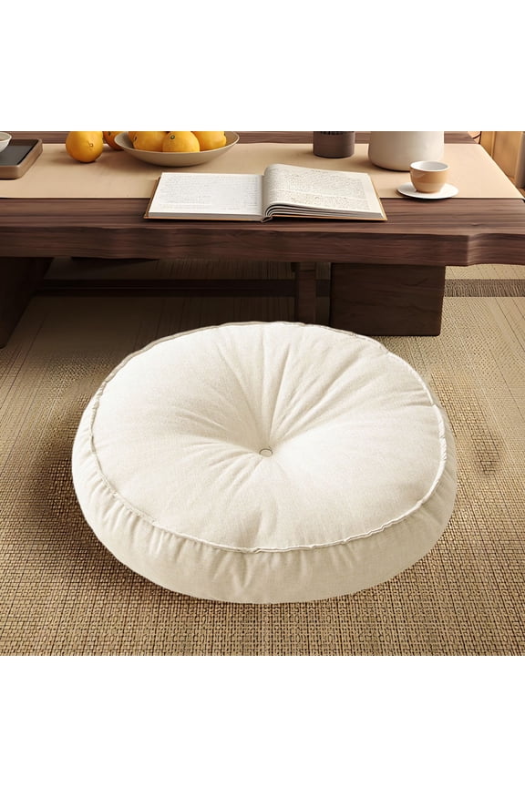Thickened Japanese-Style Floor Cushion, Square Linen Pouf for Tatami, Balcony Window Seat, Meditation, Yoga & Cross-Legged Sitting - Natural Pre-Shrunk Fabric, 18*18in