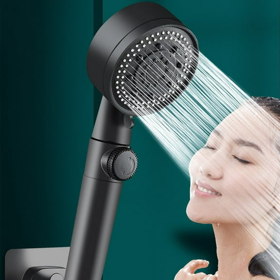 Tuscom Turbo High Pressure Shower Head, 5 Spray Modes, Water Saving Pause Button, Filter & Booster for Low Water Pressure, Handheld Black Showerhead for Bathroom, 10 inch