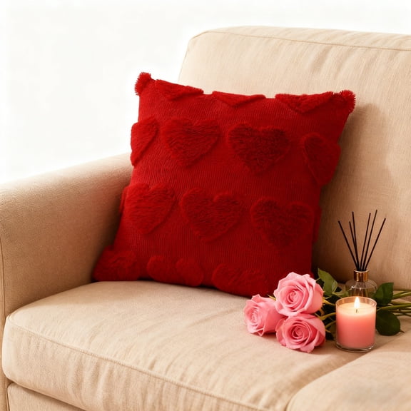Tuscom Valentine‘s Day Heart Pillow Cover, 17.7x17.7in Cotton Throw Pillowcase with Hidden Zipper for Sofa Bedroom Decor, Soft Faux Cushion Cover for February 14th