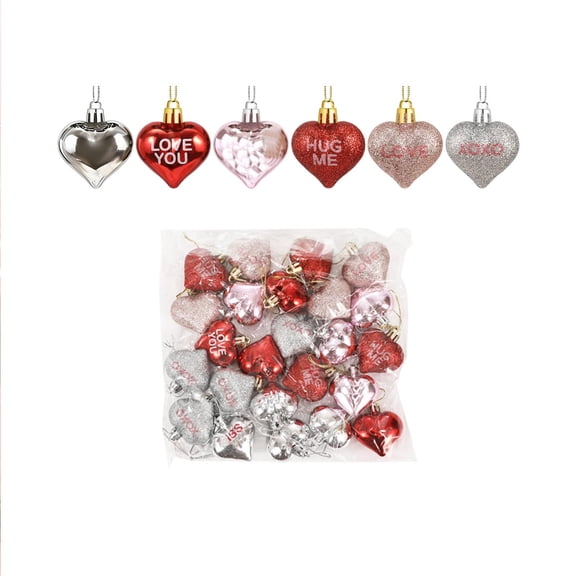 Tuscom Valentines Day Decorations, Heart Shaped Ornaments Set of 24 Pieces - Glitter & Glossy Heart Ball Pendants for Christmas Tree, Holiday, Wedding, Party Decor