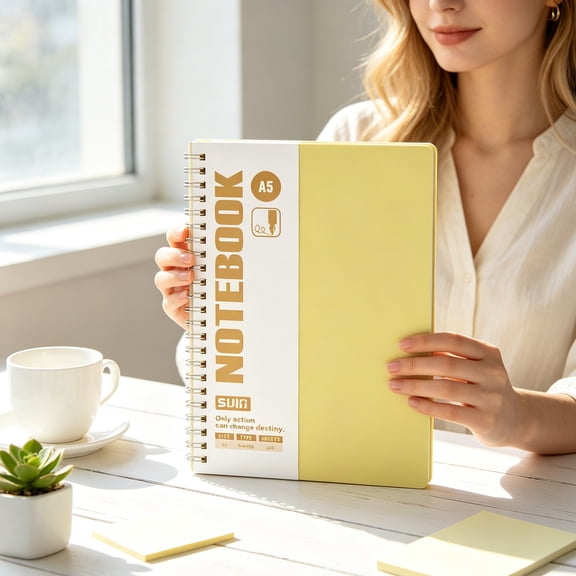 Tuscom Vintage Thick Lined Journal Notebook A5 Size, Double Spiral Coil Binding Writing Diary for High College Teens, Exam Study Planner Notepad for Office Home
