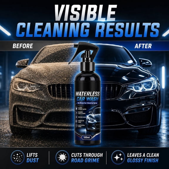 Tuscom Waterless Car Wash Spray 100ml with Microfiber Towel Detailing Cleaner for Paint Glass Chrome Road Grime Remover