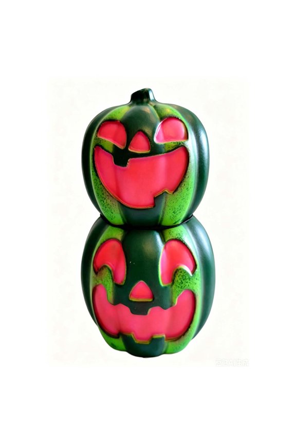 Watermelon Jack-O'-Lantern Light Halloween Summer Frights Pumpkin Lantern, Battery Operated LED, Green Rind Carved Face, Indoor/Outdoor Tabletop Decor