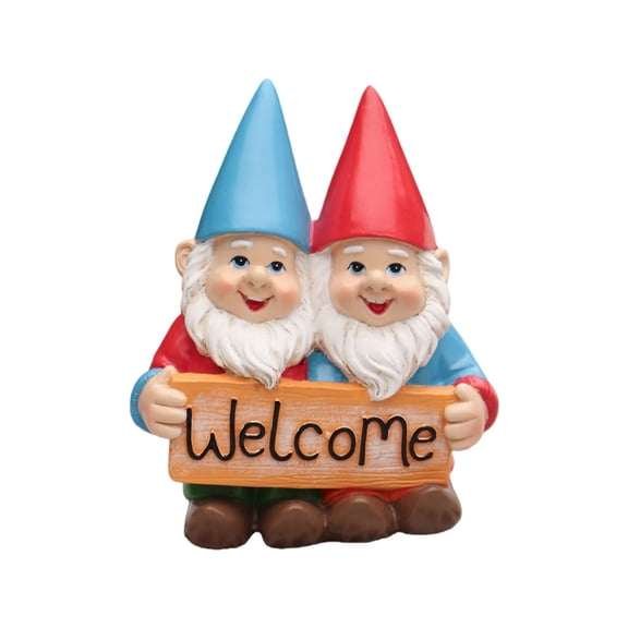 Tuscom Welcome Double Dwarf Garden Gnome Statue, Resin Miniature Lawn Gnome Figurines Collectible Outdoor Patio Yard Decor, Gardening Housewarming Gift