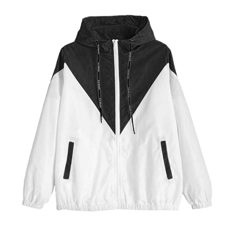 Color block drawstring hooded zip up jacket sale