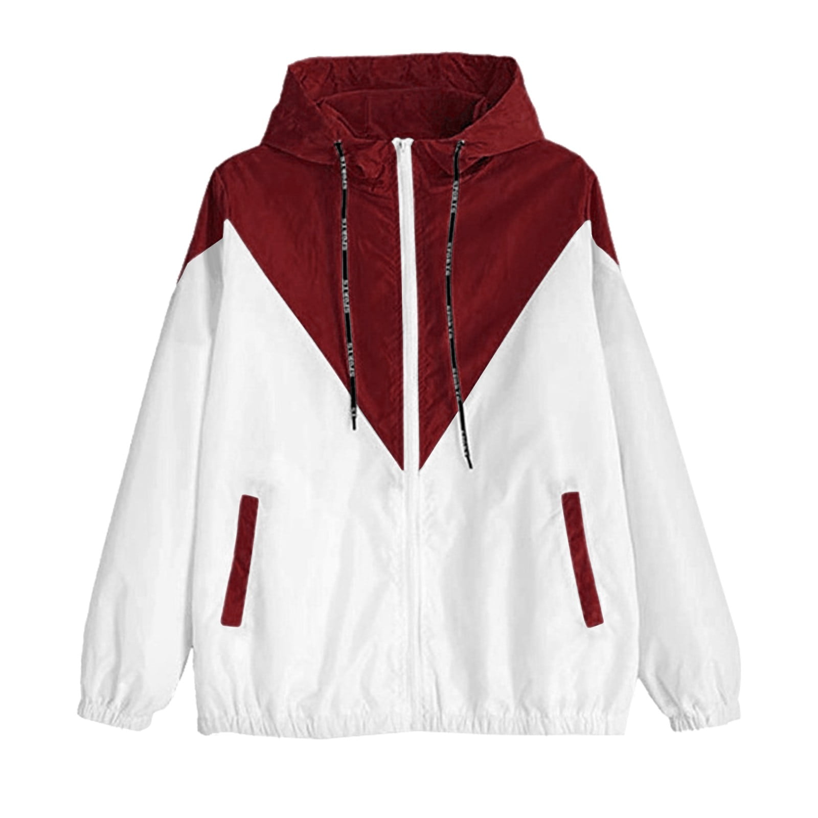 Tuscom Women Color Block Drawstring Hooded Zip Up Sports Jacket Windproof  Windbreaker with Pocket - Walmart.com