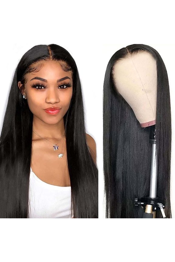 Women's Black Long Straight Wig with Middle Part & Bangs – 27.55 Inch Heat-Resistant Synthetic Hair for Party, Daily Wear
