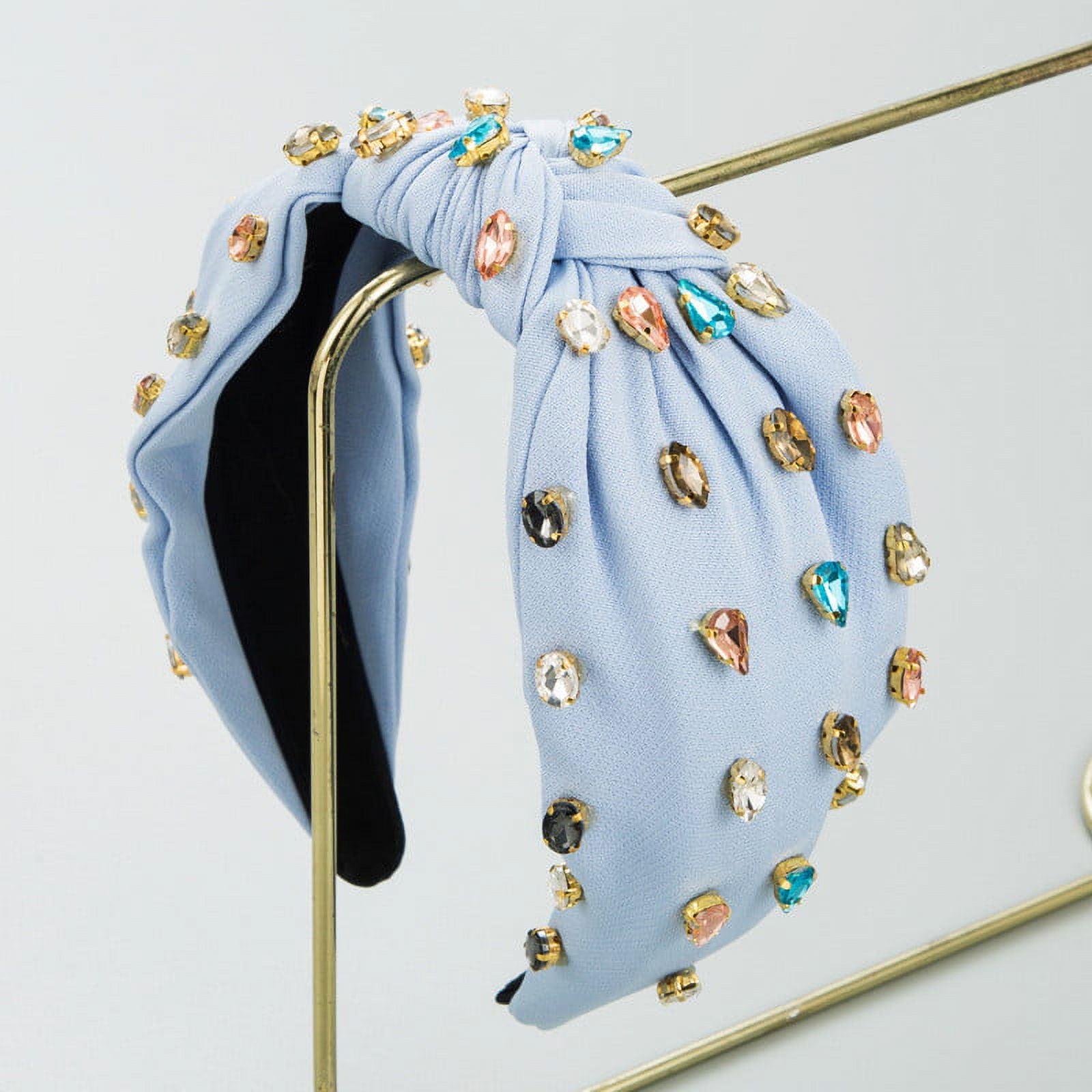 Lele Sadoughi Knotted Rhinestone Denim Headband Denim Jeweled Yeehaw Knotted Headband, Embellished Knotted  main image 2
