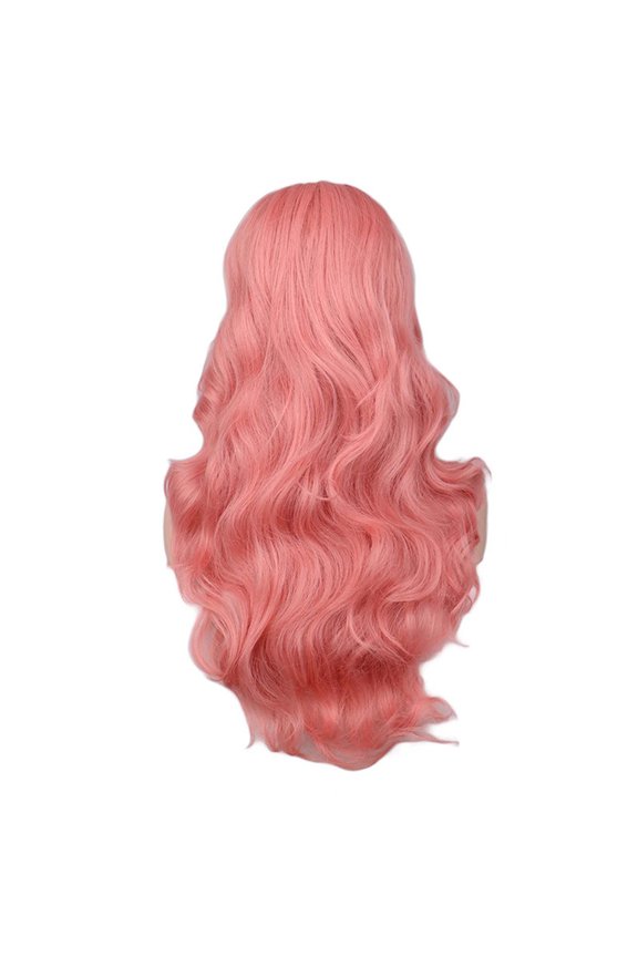 Women's Long Curly Wig with Thin Bangs & Corn Ears, High Temperature Silk Synthetic Hairpiece, Adjustable Fit, Perfect for Party & Daily Use