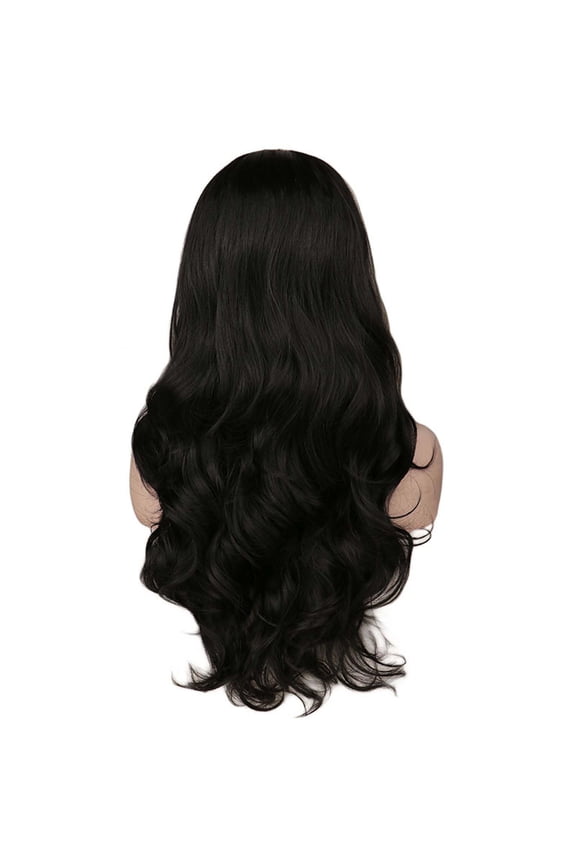 Women's Long Curly Wig with Thin Bangs & Corn Ears, High Temperature Silk Synthetic Hairpiece, Adjustable Fit, Perfect for Party & Daily Use