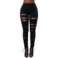 thumbnail image 1 of EGNMCR Women's mid-rise skinny ripped denim jeans stretch slim pants calf long jeans, 1 of 6