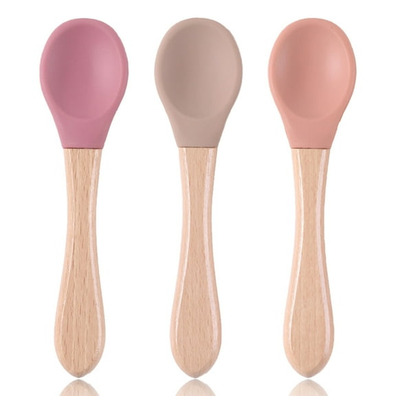 TuseyRxln bamboo Baby Feeding Spoons with Soft Curved Silicone Tips for Toddlers and Infants