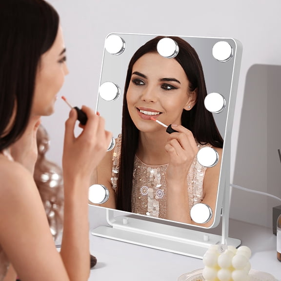 TUSHENGTU 9.8" Hollywood Vanity Mirror, Mirror 360 Rotation, Three-color Light Makeup Mirror, White Metal Mirror