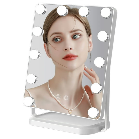 TUSHENGTU 13.4" Hollywood Vanity Mirror with Lights, Mirror 360 Rotation, Three-color Light Makeup Mirror, White Metal Mirror